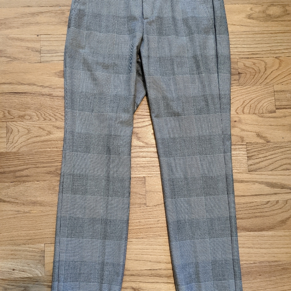 Banana Republic Ryan Fit Bi-Stretch Dress Pants, Trousers Black Green Plaid 6 M